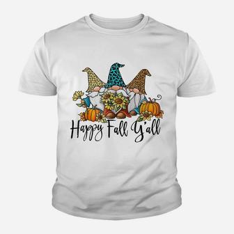 Happy Fall Y'all Gnome Leopard Design Youth T-shirt | Crazezy
