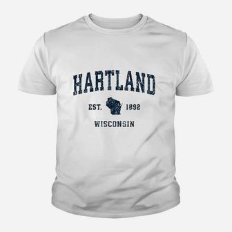 Hartland Wisconsin Wi Vintage Sports Design Navy Print Youth T-shirt | Crazezy CA