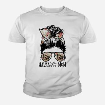 Havanese Mom Messy Bun Hair Flower Youth T-shirt | Crazezy AU