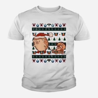 Hedgehog Xmas Gift Cute Animal Ugly Christmas Youth T-shirt | Crazezy