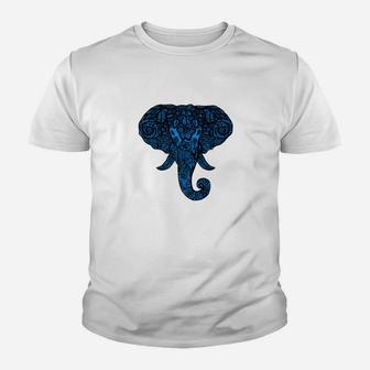 Henna Elephant Head Blue Black Youth T-shirt - Thegiftio UK