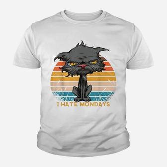 I Hate Mondays Bored Cat Yellow Eyes Retro Vintage Cat Lover Youth T-shirt | Crazezy CA