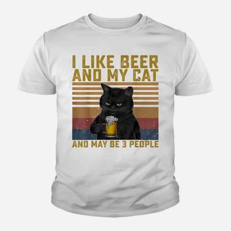 I Like Beer My Cat And Maybe 3 People Cat Lovers Gift Youth T-shirt | Crazezy UK