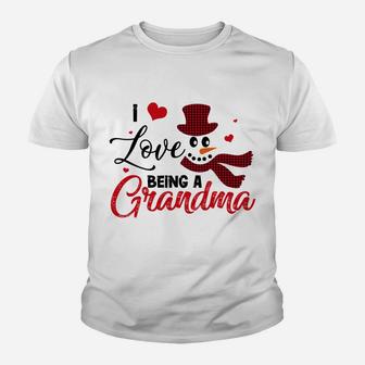 I Love Being A Grandma Snowman Plaid Red Family Christmas Sweatshirt Youth T-shirt | Crazezy AU