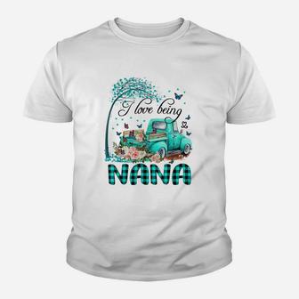 I Love Being Nana Truck Flower Youth T-shirt | Crazezy