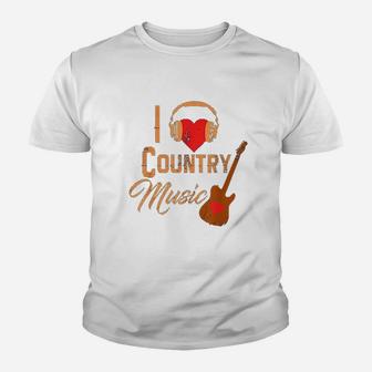I Love Country Music Heart Design Country Western Youth T-shirt | Crazezy AU