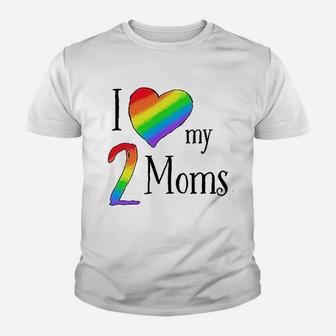 I Love My 2 Moms Pride Rainbow Heart Baby Youth T-shirt | Crazezy