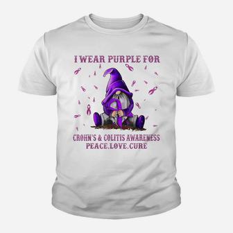 I Wear Purple For Crohn's & Colitis Awareness Costume Gnome Youth T-shirt | Crazezy