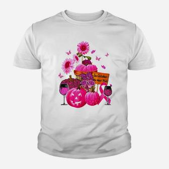 In October We Wear Pink Leopard Print Pumpkin Wine Glasses Youth T-shirt | Crazezy