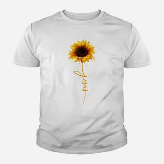 Inspirational Jesus Sunflower Gift God Christian Flower Youth T-shirt | Crazezy