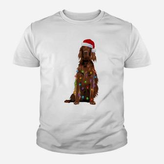 Irish Setter Christmas Lights Xmas Dog Lover Santa Hat Youth T-shirt | Crazezy