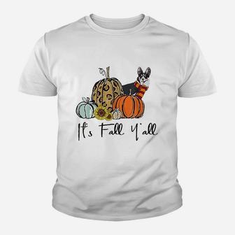Its Fall Yall Corgi Dog Leopard Pumpkin Sunflower Youth T-shirt | Crazezy DE