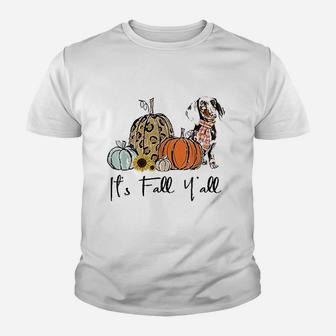 Its Fall Yall Yellow Dachshund Dog Leopard Pumpkin Falling Youth T-shirt | Crazezy