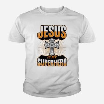 Jesus Is My Super Hero Superhero Christian Cross Gift Youth T-shirt | Crazezy CA