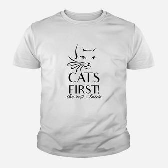Katzenliebhaber Baumwoll-Kinder Tshirt, Cats First - The Rest... Later Aufdruck - Seseable