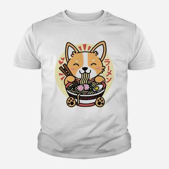 Kawaii Ramen Cute Anime Dog Corgi Japanese Noodles Youth T-shirt | Crazezy UK