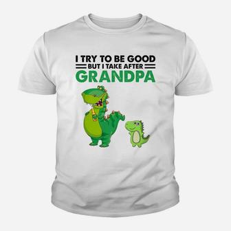 Kids I Try To Be Good But I Take After My Grandpa Dinosaur Youth T-shirt | Crazezy UK