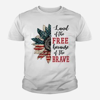 Land Of The Free Because Of The Brave Patriotic Flower Youth T-shirt | Crazezy