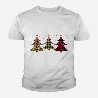 Leopard And Red Buffalo Plaid Xmas Tree Merry Christmas Sweatshirt Youth T-shirt | Crazezy DE