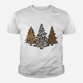 Leopard Christmas Trees Cheetah Animal Print Holiday Xmas Youth T-shirt | Crazezy UK