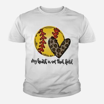 Leopard My Heart Is On That Field Softball Game Day Vibes Sweatshirt Youth T-shirt | Crazezy AU