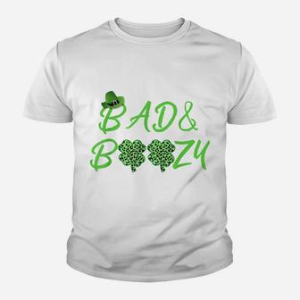 Leopard Shamrock Bad And Boozy Funny St Patrick Day Drinking Youth T-shirt | Crazezy