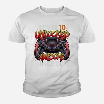 Level 10 Unlocked Awesome Since 2011 10Th Birthday Gaming Youth T-shirt | Crazezy