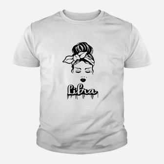 Libra Zodiac Sign Messy Bun Retro Vintage Birthday Youth T-shirt | Crazezy DE