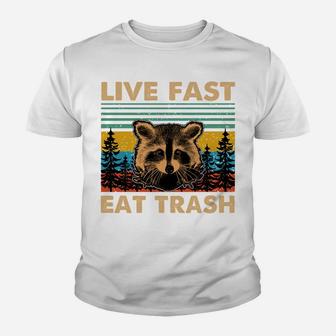Live Fast Eat Trash Funny Raccoon Camping Vintage Retro Sweatshirt Youth T-shirt | Crazezy UK