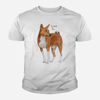 Love Is Basenji Shirt Dog Mom Dad Puppy Cute Pet Valentines Youth T-shirt | Crazezy CA
