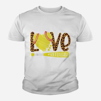Love Softball Mom Leopard Print Baseball Lover Mother's Day Youth T-shirt | Crazezy