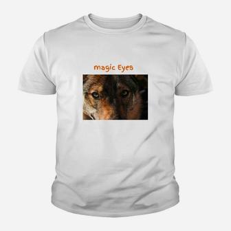 Magische Wolf Augen Design Kinder Tshirt in Weiß, Tiermotiv Mode - Seseable