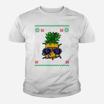 Mele Kalikimaka Christmas Pineapple Hawaiian Xmas Lights Sweatshirt Youth T-shirt | Crazezy