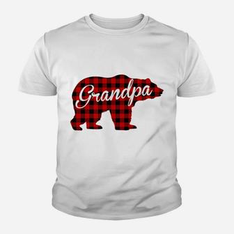 Mens Grandpa Bear Plaid Red Youth T-shirt | Crazezy