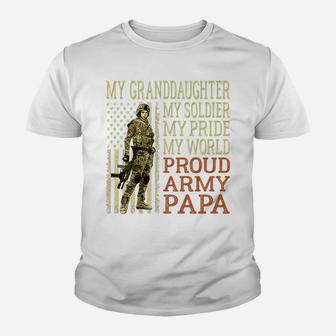 Mens My Granddaughter My Soldier Hero - Proud Army Papa | Grandpa Youth T-shirt | Crazezy