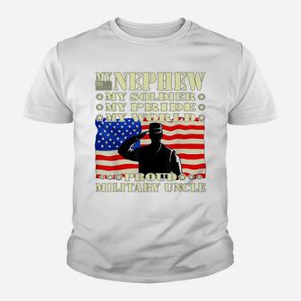 Mens My Nephew My Soldier Hero Proud Military Uncle Army Family Youth T-shirt | Crazezy