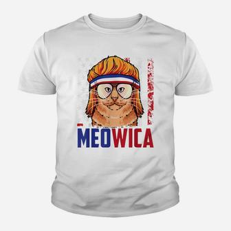 Meowica Cat Mullet American Flag Patriotic 4Th Of July Youth T-shirt | Crazezy UK