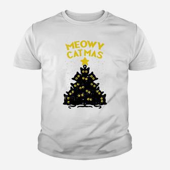 Meowy Catmas Black Cats Tree Funny Cat Owner Christmas Gift Sweatshirt Youth T-shirt | Crazezy UK