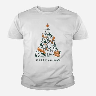Merry Catmas Funny Cats Christmas Tree Xmas Gift Youth T-shirt | Crazezy UK
