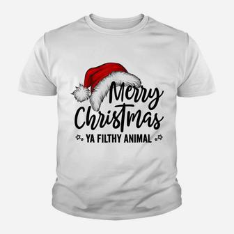 Merry Christmas Animal Filthy Ya Funny Santa Hat Youth T-shirt | Crazezy