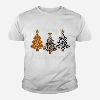 Merry Christmas Animal Leopard Zebra Giraffe Print Tree Xmas Youth T-shirt | Crazezy DE