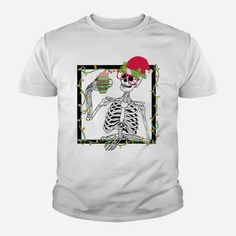 Merry Christmas Funny Santa Hat Christmas Drink Skeleton Youth T-shirt | Crazezy UK