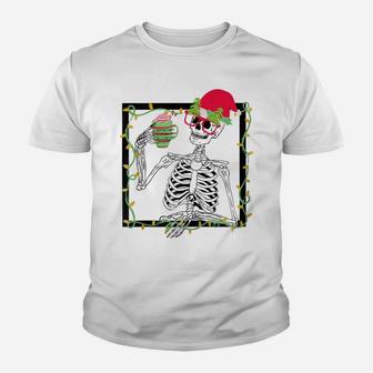 Merry Christmas Funny Santa Hat Christmas Drink Skeleton Zip Hoodie Youth T-shirt | Crazezy AU