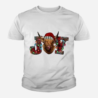 Merry Christmas Joy Heifer Dairy Cow Santa Cow Buffalo Plaid Sweatshirt Youth T-shirt | Crazezy
