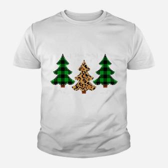 Merry Christmas Tee Leopard & Green Buffalo Plaid Xmas Tree Sweatshirt Youth T-shirt | Crazezy DE