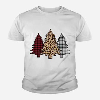 Merry Christmas Trees Leopard Buffalo Plaid Animal Print Youth T-shirt | Crazezy
