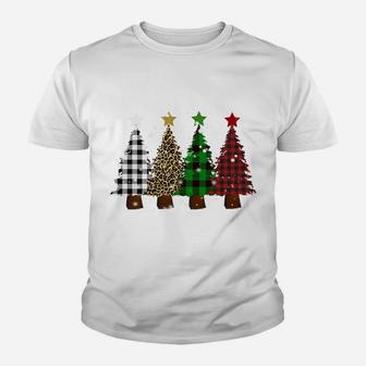 Merry Christmas Trees With Buffalo Plaid And Leopard Design Sweatshirt Youth T-shirt | Crazezy