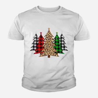 Merry Christmas Trees With Leopard & Plaid Print Youth T-shirt | Crazezy DE