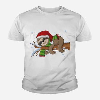 Merry Slothmas Cute Sloth Wear Santa Hat Cute Christmas Gift Youth T-shirt | Crazezy
