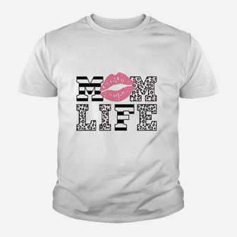 Mom Life Women Leopard Lips Youth T-shirt | Crazezy